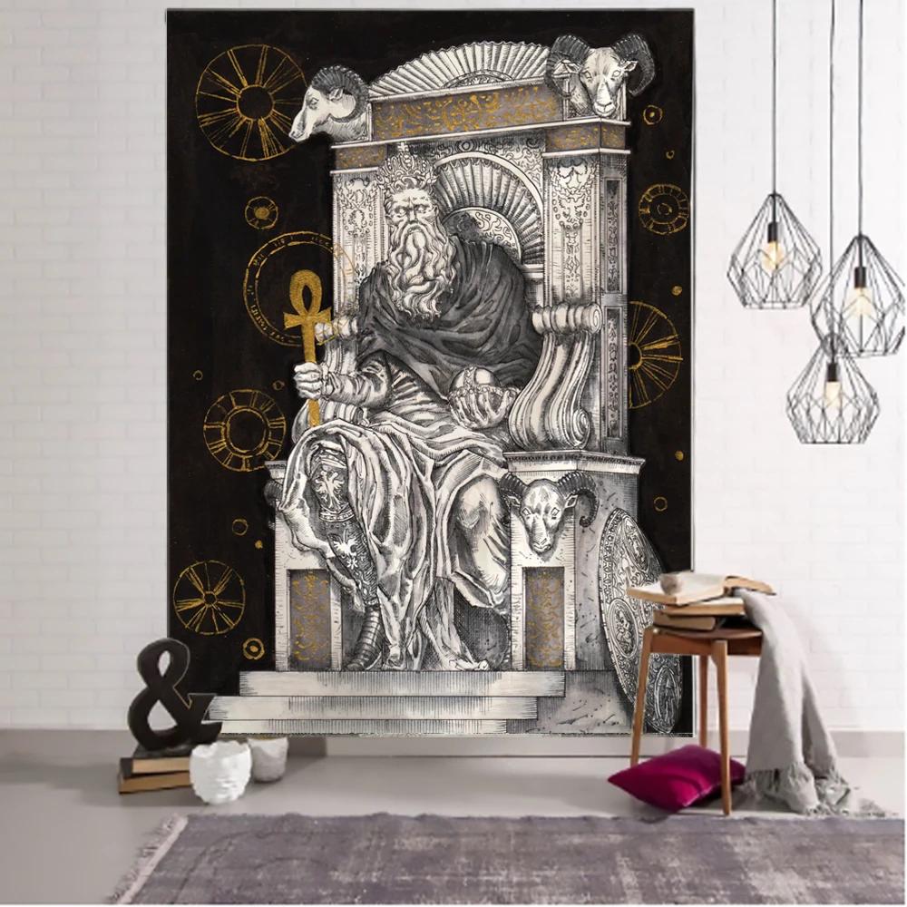 Witchcraft Tarot Tapestry Wall Hanging Black Khaki Sun Moon Starry Universe Geometric Pattern Dormitory Home Decoration Curtains