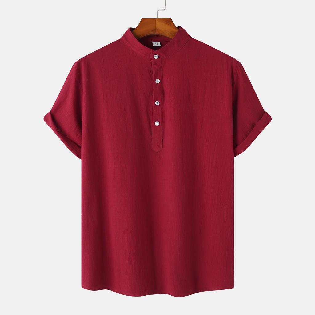 Summer Men's Stand-Up Collar Casual Short Sleeve Shirt Beach T-Shirt Men's Clothing