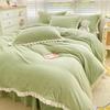 Winter Milk Flour Four Piece Set Solid Coral Flour Duvet Cover Thickened Double Face Flannel Antistatic Carved Flour