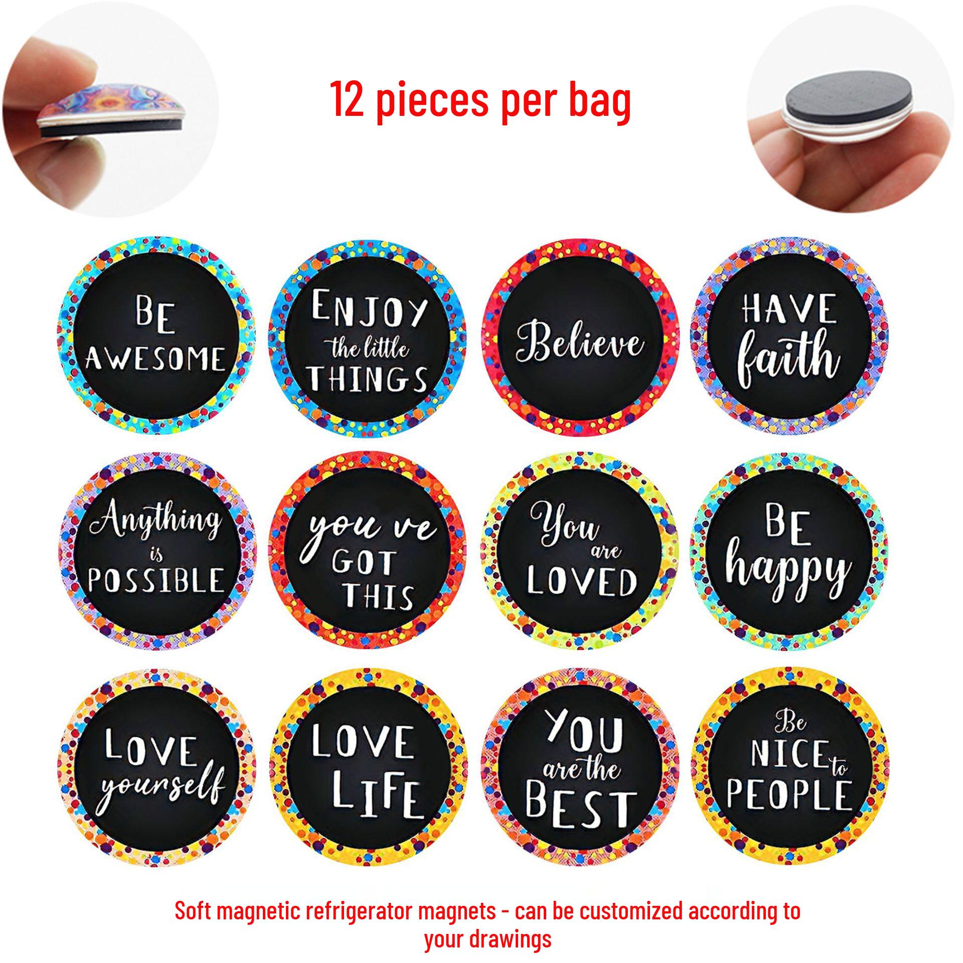 Colorful Polka Dot Inspirational Quote Magnet - Black Background Refrigerator Décor 25 mm Fridge Magnet Set of 12 (SJB225)