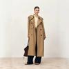 Trench Lungo da Donna Doppiopetto Effetto Scamosciato con Spalline e Cintura in Vita Vestibilità Slim Style Vintage