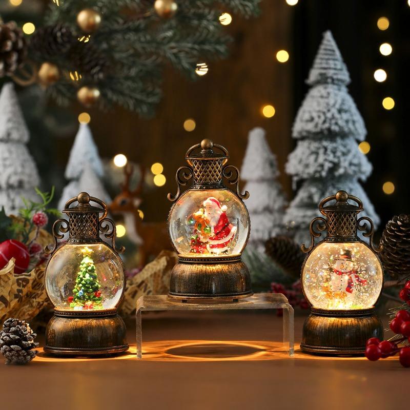 USB cu Muzică, Cădere de Zăpadă, Ornament de Crăciun din Rășină Luminoasă, Decorațiune de Crăciun, Portabil Umplut cu Apă, Felinar Cal Vopsit cu Auriu