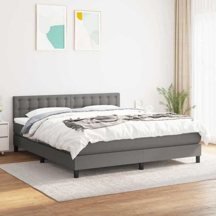 VidaXL Lit à sommier tapissier avec matelas Gris foncé 160x200cm Tissu - Modèle 3140386