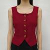 French Retro U-Neck Single-Breasted Sleeveless Slim Vest Solid Color Knitted Vest For Women