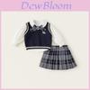 Girl School Uniform Set With Knit Vest And Pleated Skirt For Early Autumn Play