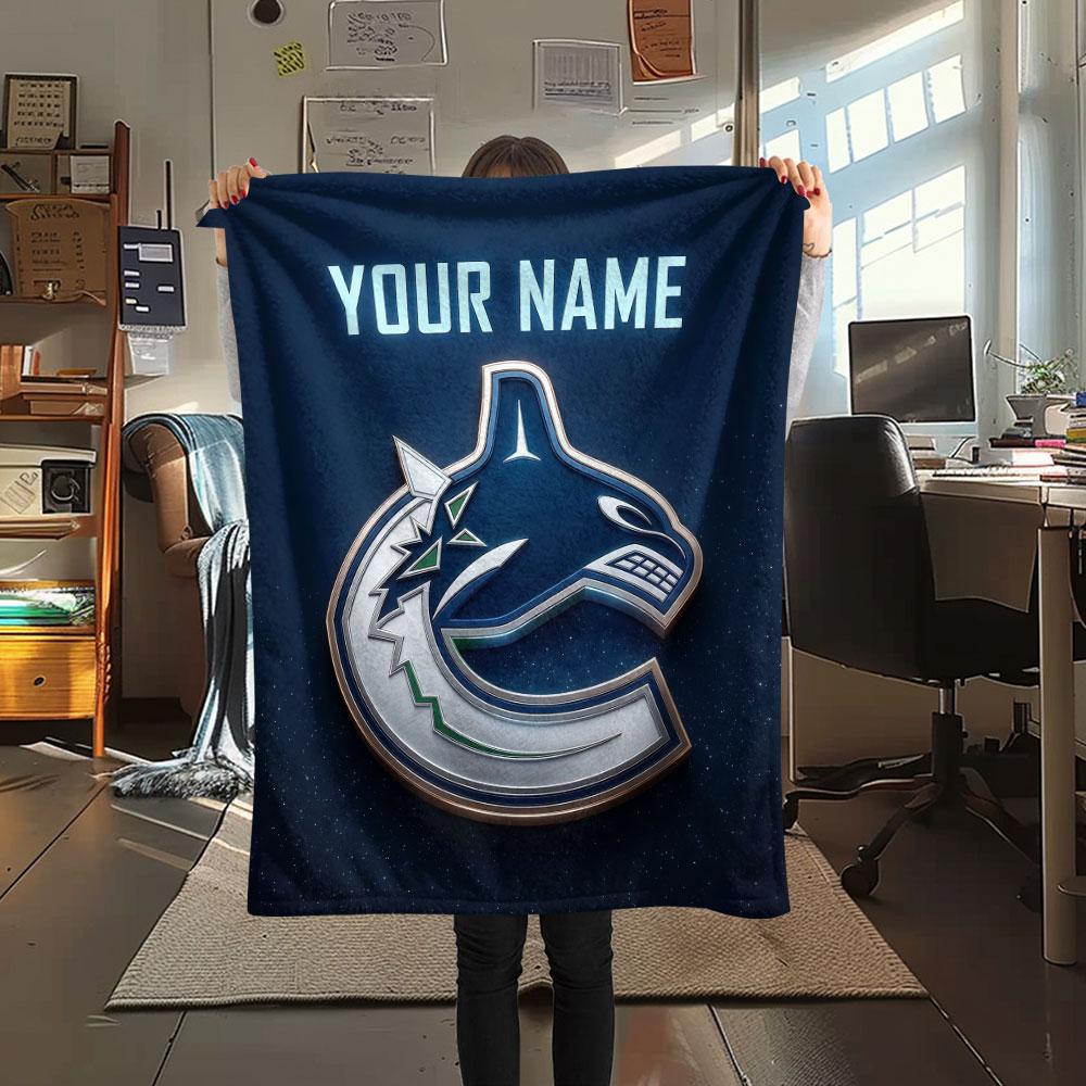 Custom Name,Vancouver Canucks Printed Flannel Blanket, Soft Throw for Bedroom Sofa, Washable, Christmas Present, Great Gift.