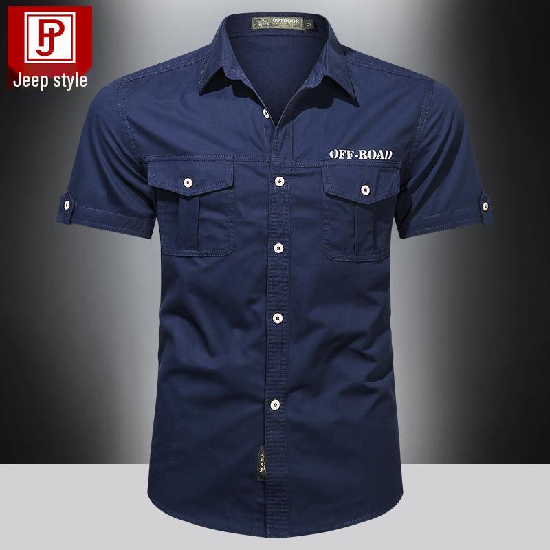 Men's Summer Military-Style Cotton Short-Sleeve Shirt - Casual, Lightweight, Multi-Pocket, Plus Size Workwear