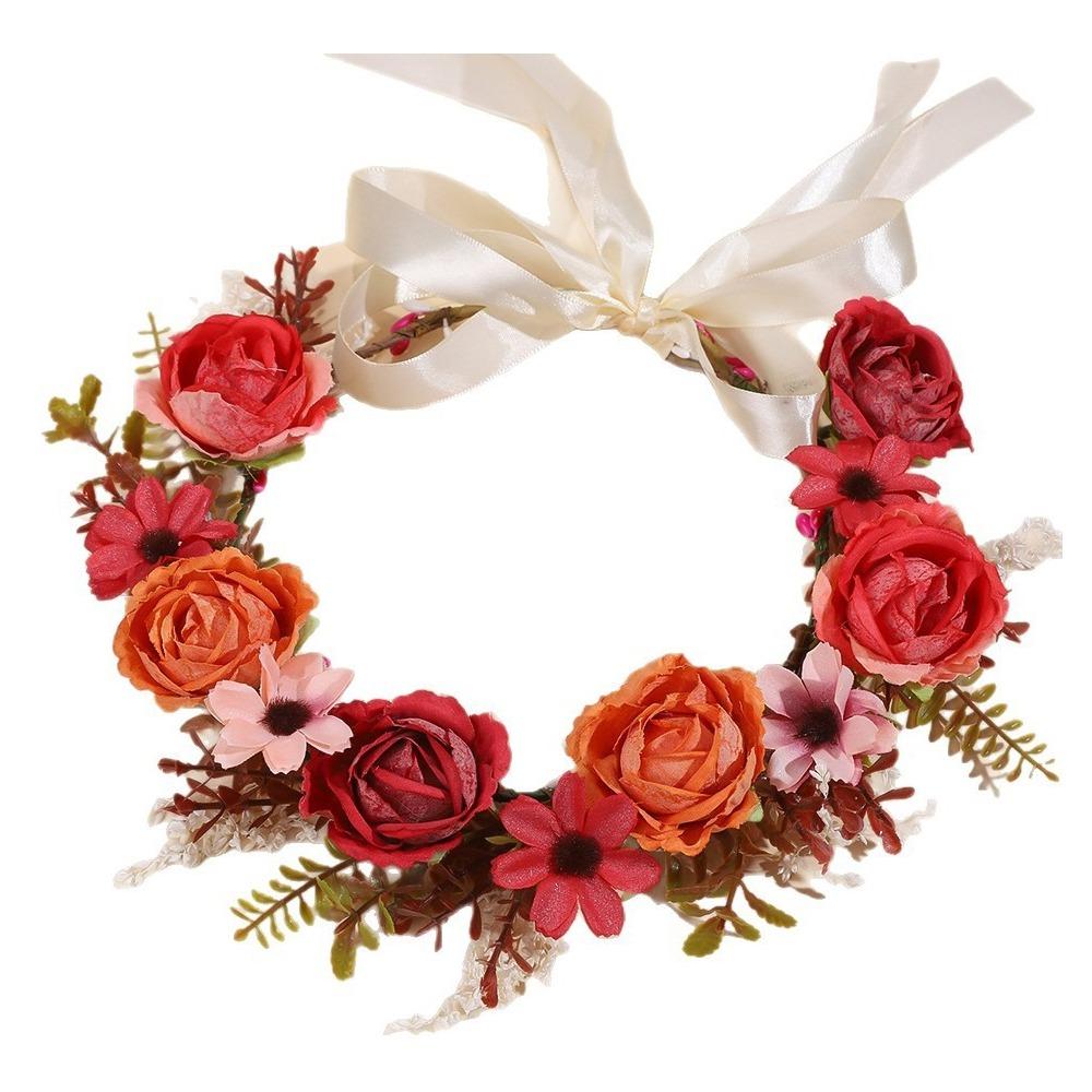 Fabric Garland Artificial Flower Headband Adjustable Ribbon Flower Wreath Bridal Wedding