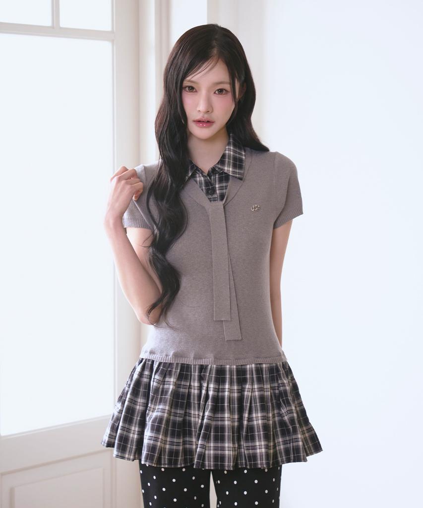 The Green Lab Girlish Check Layered Dress [Melange Gray]