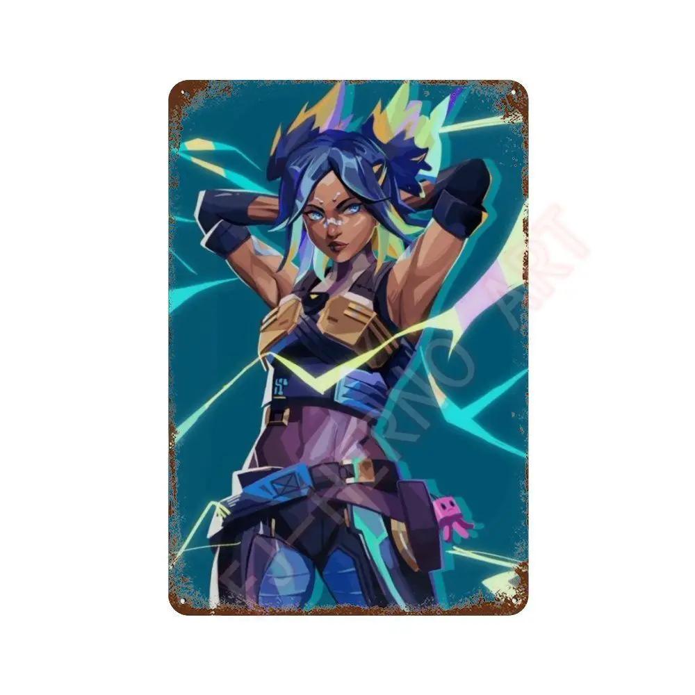 Anime Online Game Valorant Poster Neon Metal Tin Sign Plaque Wall Kawaii Game Room Decor Reyna Jett Gaming Gamer Aesthetic Gift