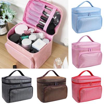 Women Large Capacity Makeup Bag Diamond Pattern Waterproof Zipper Cosmetic Case Box for Travel