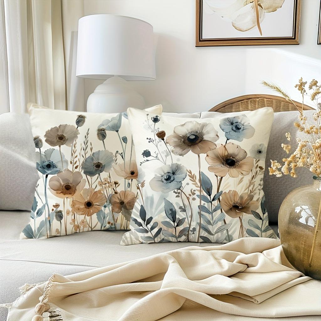Neutral watercolor floral pattern printing pillowcase living room sofa cushion cover home bedroom room decoration 45x45cm