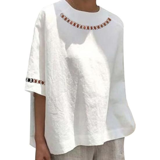 

Свободная женская блузка большого размера с открытыми рукавами и кружевной строчкой, тонкая однотонная рубашка в стиле ретро, ​​топ 2XL