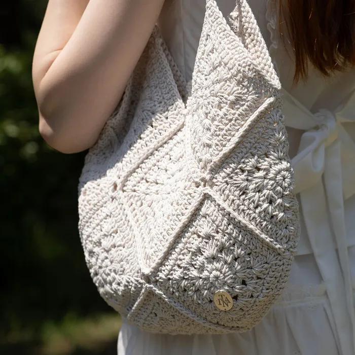 Borsa a Spalla in Cotone Lavorata a Maglia all'Uncinetto Riri BG8251