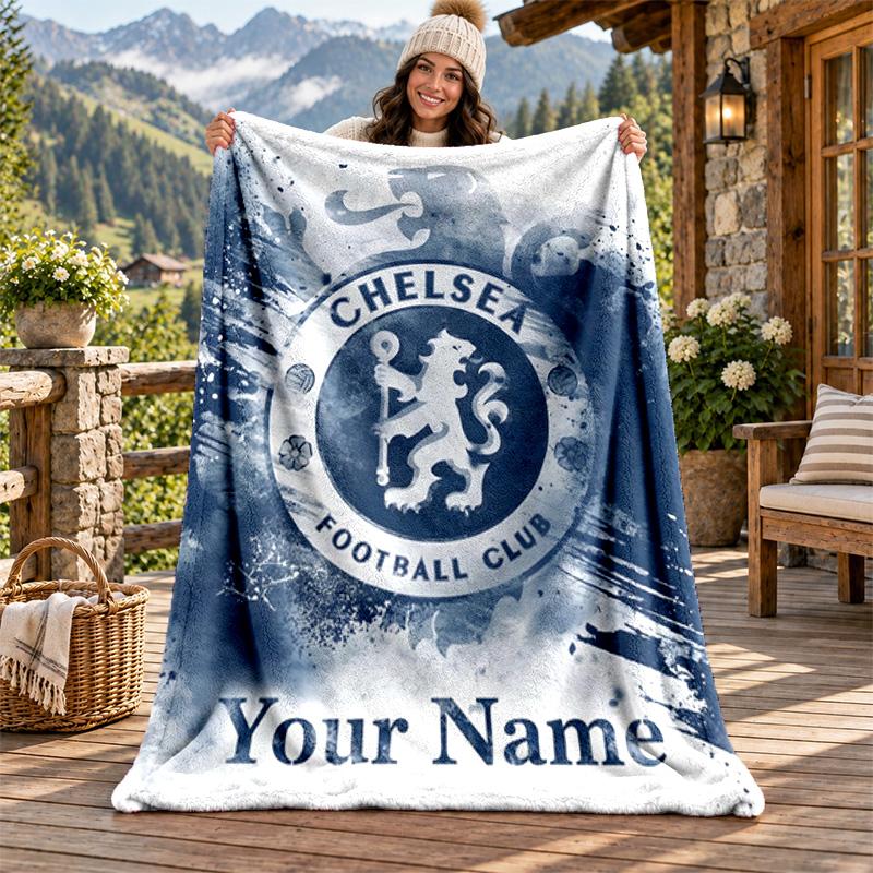 Chelsea FC Custom Name Flannel Blanket Personalized Soft Warm Plush Throw Blanket Customized Gift for Family Friends