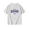 Summer New Navy Blue Round Neck Cotton Short-sleeved T-shirt Women's Clothing American Trendy Brand Letter Design Casual Loose Top