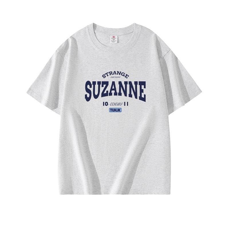 Summer New Navy Blue Round Neck Cotton Short-sleeved T-shirt Women's Clothing American Trendy Brand Letter Design Casual Loose Top