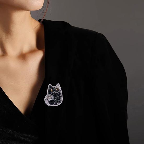 Damenbrosche Funkelnde Kunstkristall-Dekoration Zweifarbiges Schwarzes Katzen-Design Reversnadel Pullover Schalhalter Schmuckzubehör