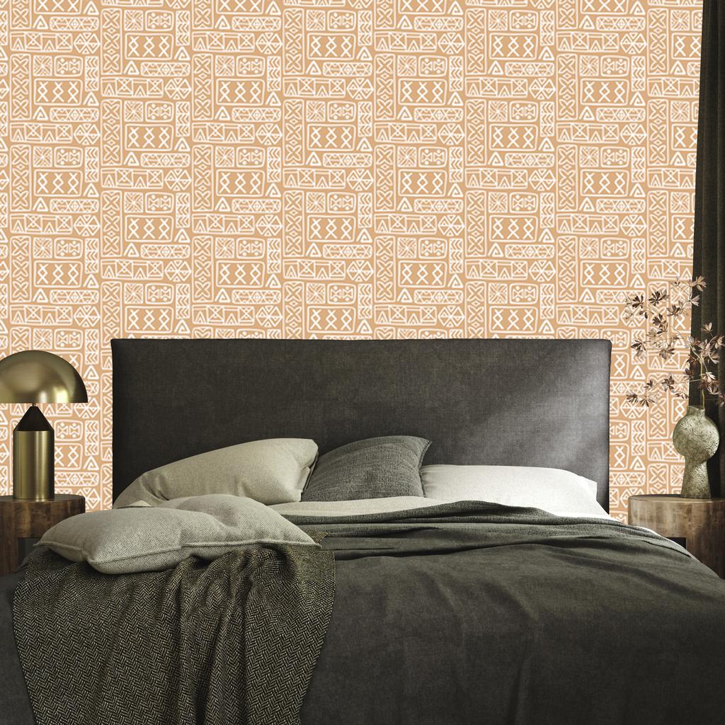 Polynesian Geometric Pattern Wallpaper Cream and Gold 50x1000