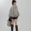 Women Stand Collar Short Workwear Faux Fur Lined Parka Jacket