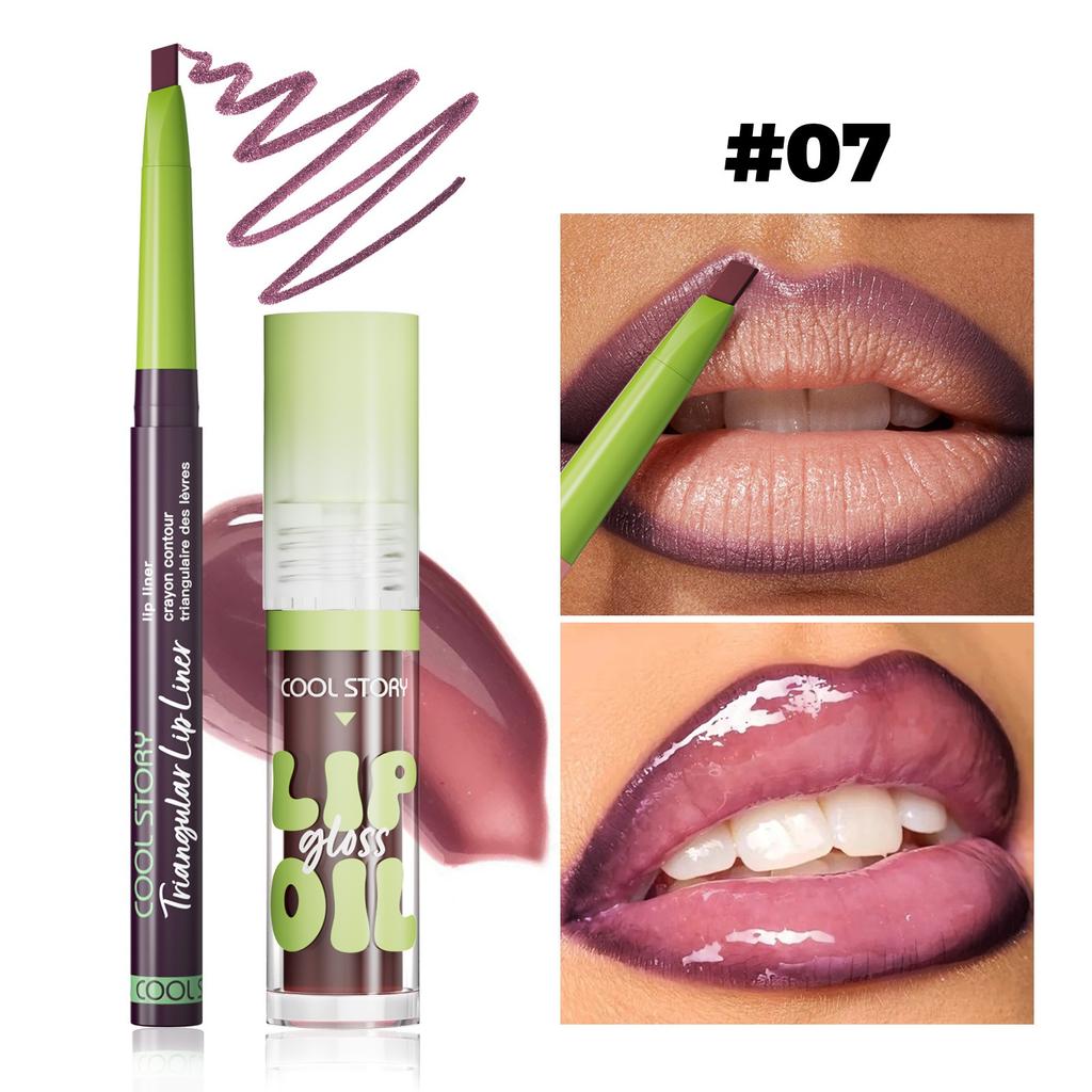 Hydrating Lipliner Lip Gloss Set Matte Lip Outline Contour Liner Nude Brown Plumping Moisturizing Lip Tint for All Skin Types