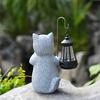 Solar Cat Statue Holding Lantern Waterproof Resin Light Garden Kitty Sculpture Outdoor Kitten