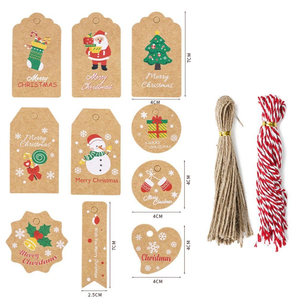 Paper Merry Christmas Kraft Paper Tags Santa Claus Cotton Rope Xmas tree Hanging Label Snowman Christmas Tree