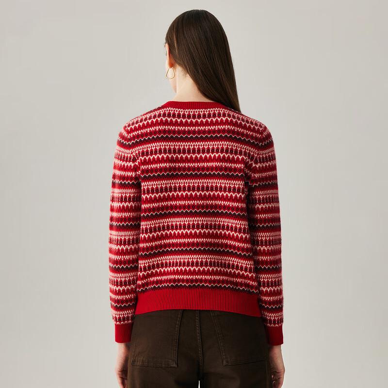 Zhaojun Women's Cherry Red Fair Isle Jacquard Cashmere Sweater