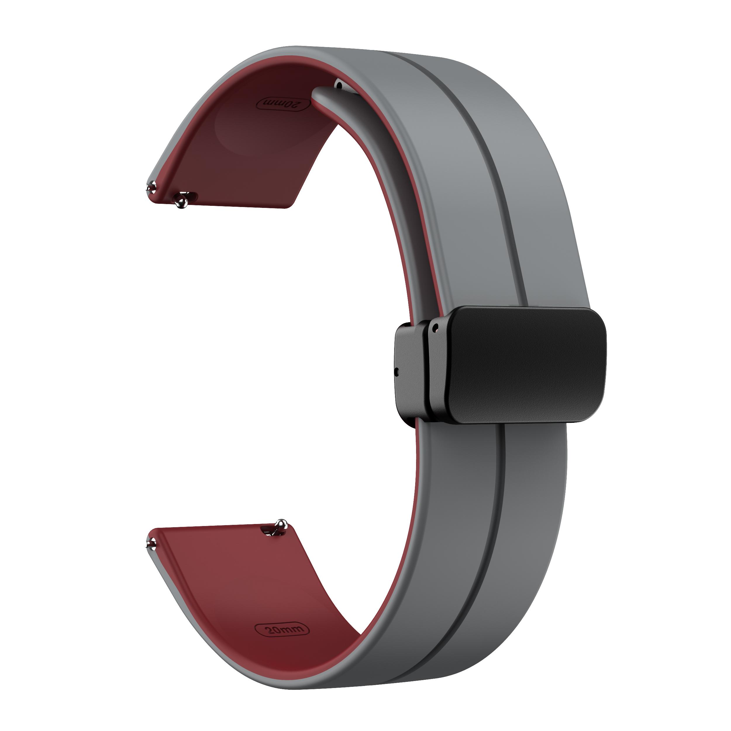 

Magnetic Watch Band for Garmin vivomove Trend/Style/Luxe,20mm Silicone Dual Color Sport Straps with Black Folding Buckle Grey Wine Red