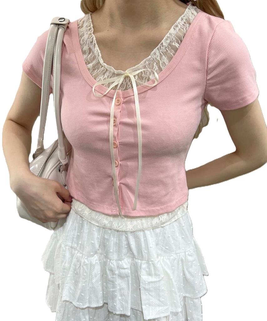 WEGO PHILLY Lace Layered Faux Summer Girly Size Pink Cardigan, Cardigan, Women's, F,