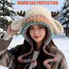 Plush Fur Knitted Deer Antler Hat Windproof Festival Christmas Antler Hat New Ear Flap Hat  Outdoor