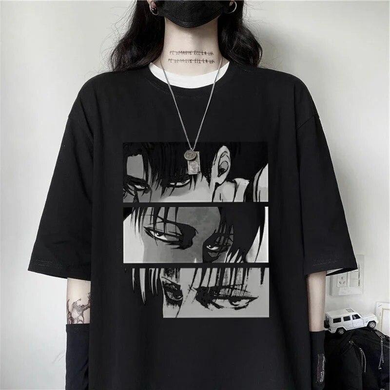 

Футболка японского аниме «Атака Титанов» WoUnisex Levi Ackerman Eye Punk Tops Летняя футболка Harajuku Повседневная готическая футболка с коротким рукавом L