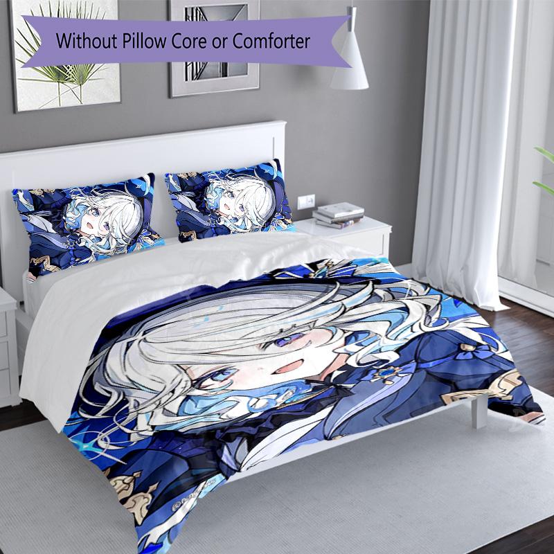 3pcs Genshin Impact Furina1 Pattern Bedding Set Duvet Cover Set Includes Duvet Cover &pillowcases, Perfect All Season Bedroom Decoration & Gift