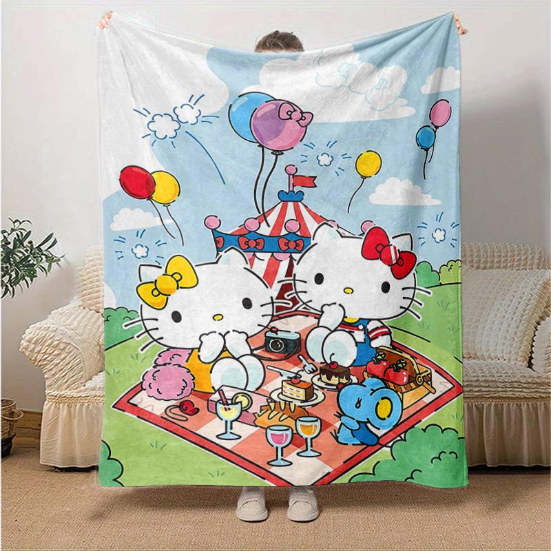 

1pc Picnic Hello Kitty s Adventure Blanket, Cartoon Home Decor Gift, Living Room, Travel, Camping, Car Blankets, Beach, Office Naps, Soft Warm Throw B 130x150cm