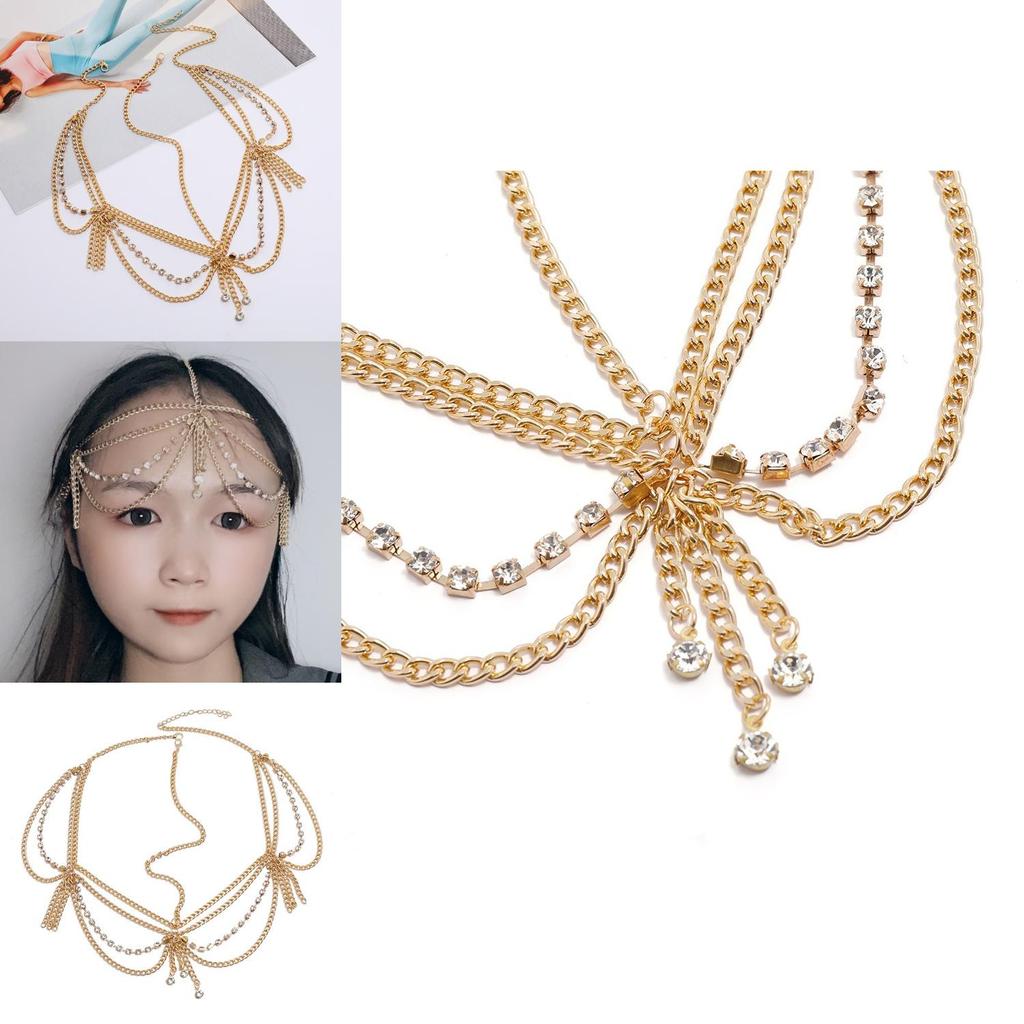 Elegant Rhinestone Multi Layer Chain Tassel Design Women Jewelry Headwear For Bridal And Summer Party Decor