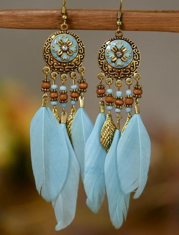 

Bohemia Retro Ethnic Style Heart Feather Drop Dangle Earrings for Women Personality Royal Court Enamel Jewelry Accessories Gift AB світло-синій колір