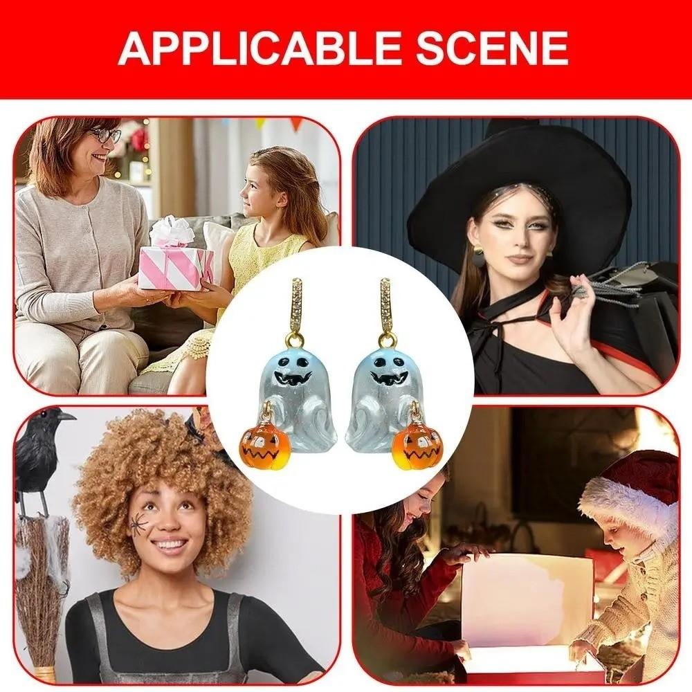 Rhinestone Ghost Ear Studs Resin Pumpkin Dangle Earrings Personality Halloween Earrings  Girl