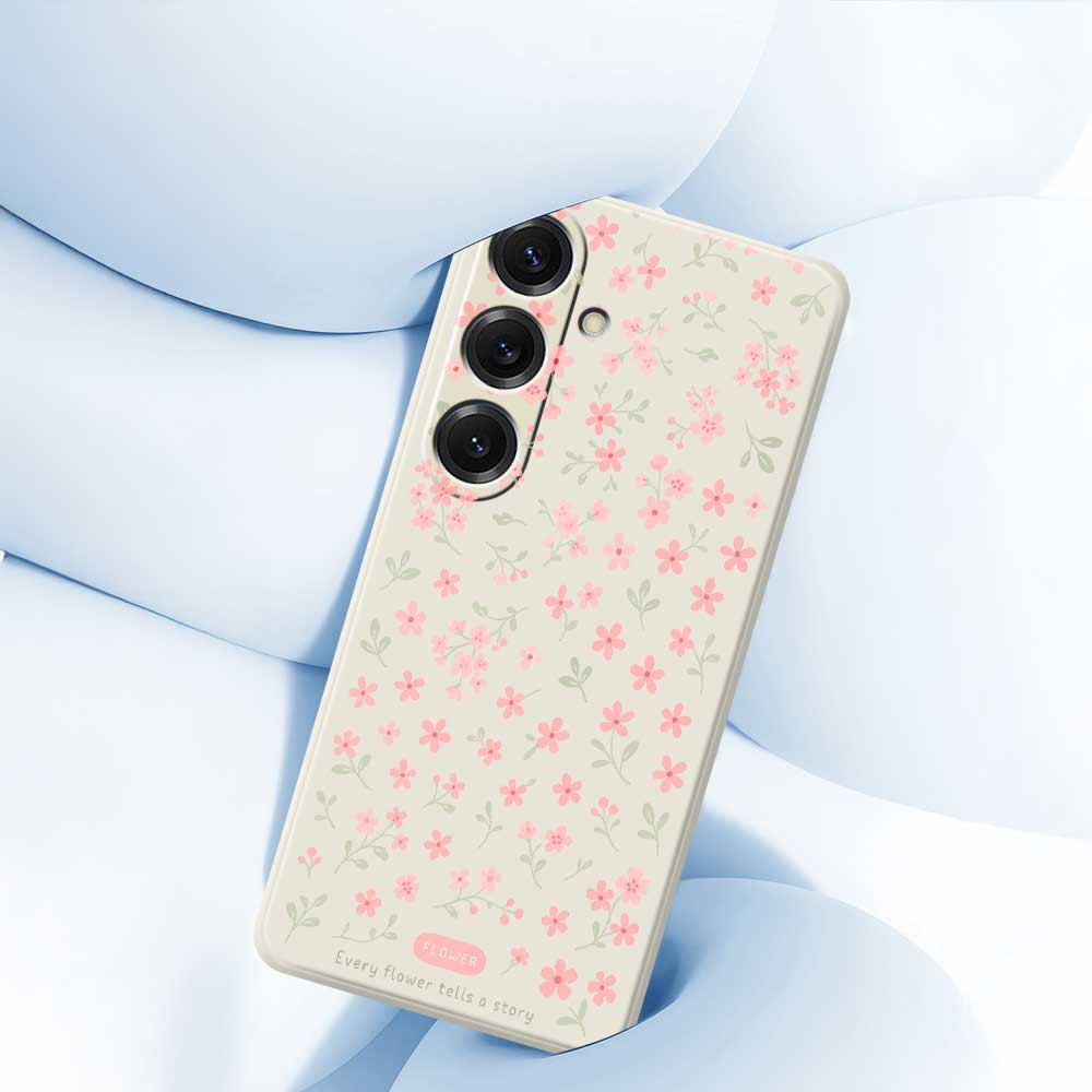For Samsung Galaxy S25 Case Pink Small Flowers Pattern Printing Straight Edge TPU Phone Back Cover