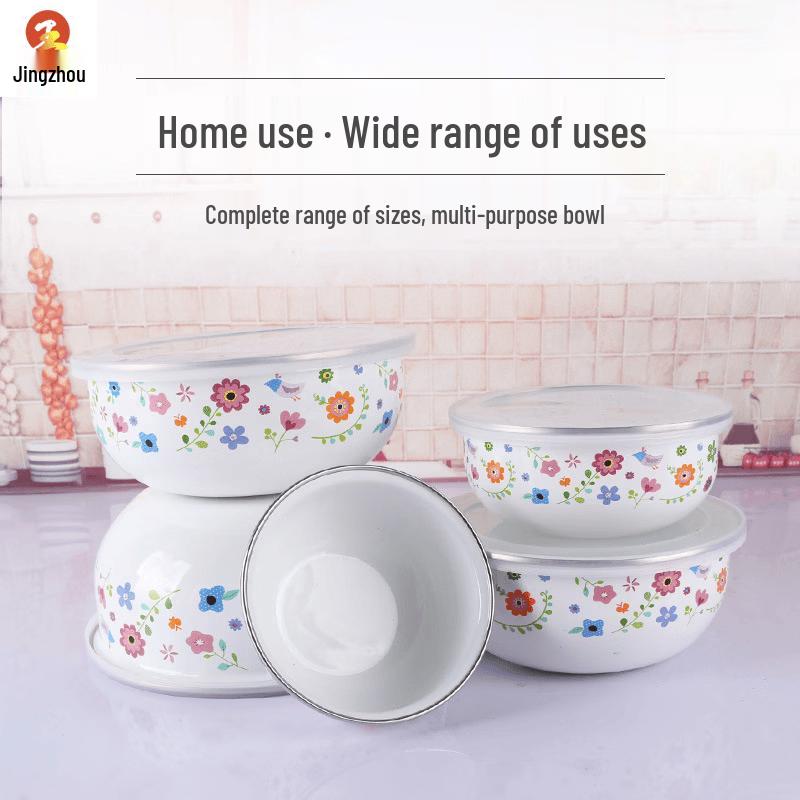 Retro Chinese Enamel Food Storage Bowl Set with Lids