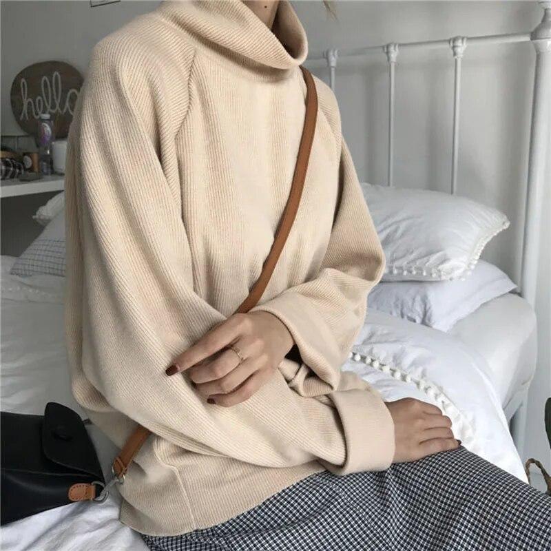 Rollkragenpullover für Damen, warm, dünn, lockerer Strick, weißer Pullover, gestrickt, Basic-Oberteil, zieht kintwear Frühling und Herbst