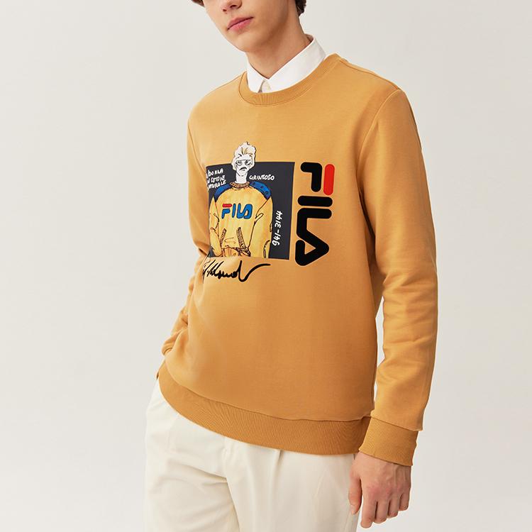 FILA Logo Cartoon Print Loose Sport Sweatshirt Men Sweatshirt Sandy-Yellow F11M118204FYE
