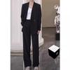 Damen Umlegekragen Langarm Locker Geschnittener Blazer Hohe Taille Weites Bein Hosenanzug