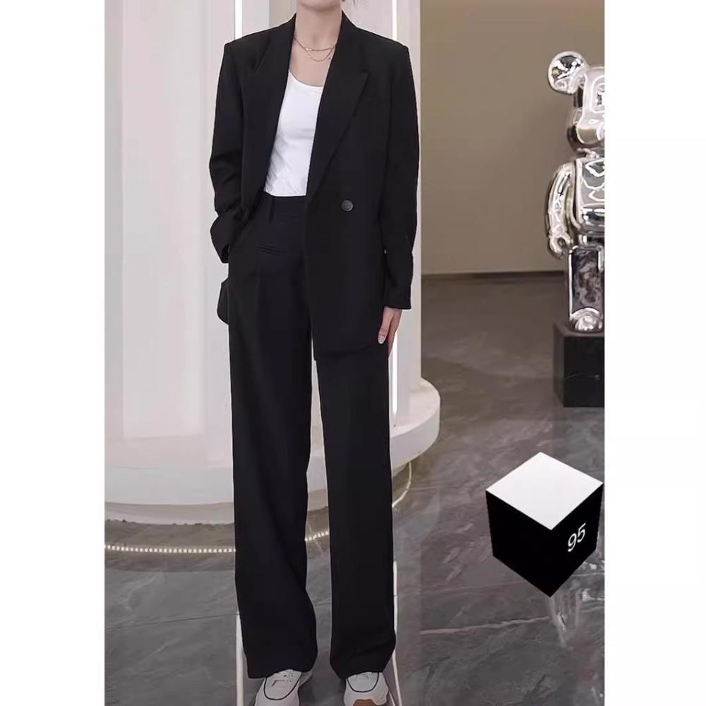 Damen Umlegekragen Langarm Locker Geschnittener Blazer Hohe Taille Weites Bein Hosenanzug