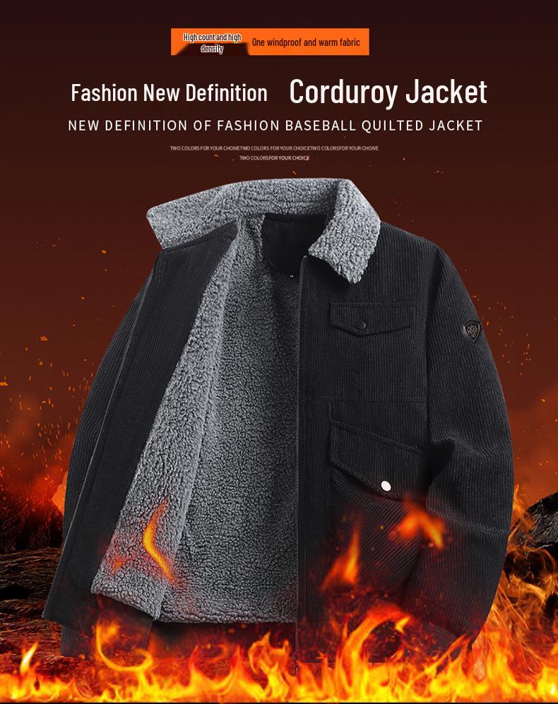 Men's Plus Size Winter Corduroy Lambswool Jacket - Warm Lapel Workwear Coat for All Ages