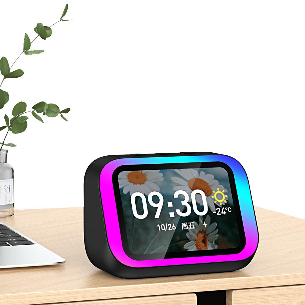 Smart Speaker Voice Assistant Portable BT Speaker Alarm Clock with RGB Lights for Home