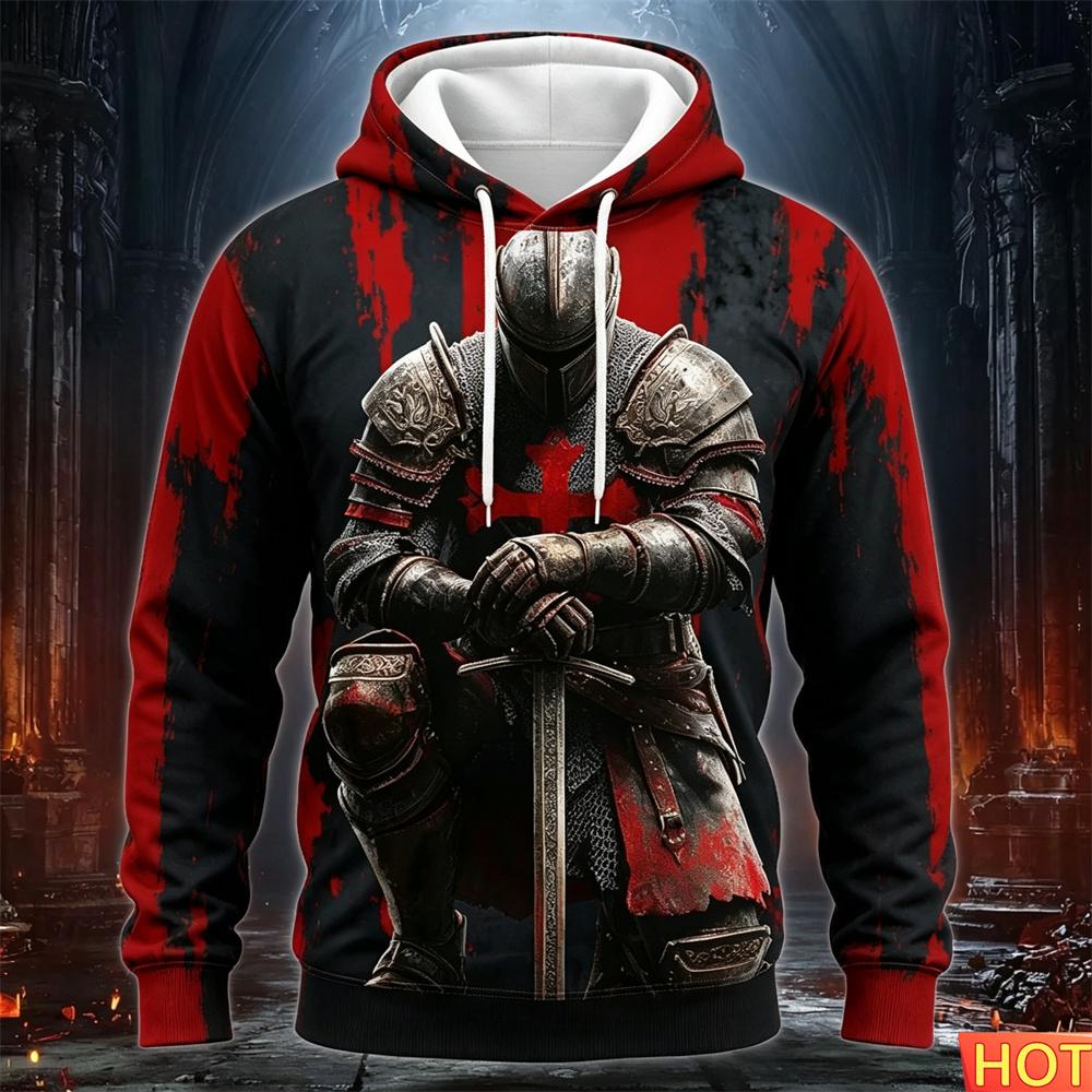 Autumn/Winter Men's Knight pattern Hoodie Men's Hooded Pullover Unisex Graphic hoodie Street Harajuku Clothing Casual pulloversUnisex Woman's