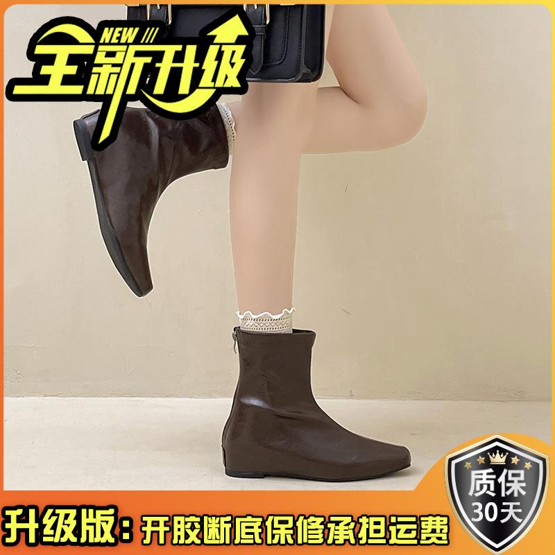 Temperament Fashion Slope Heel Knight Boots Versatile Design Fashion Boots Autumn Korean Edition Niche Middle Heel Back Zipper Women's Boots