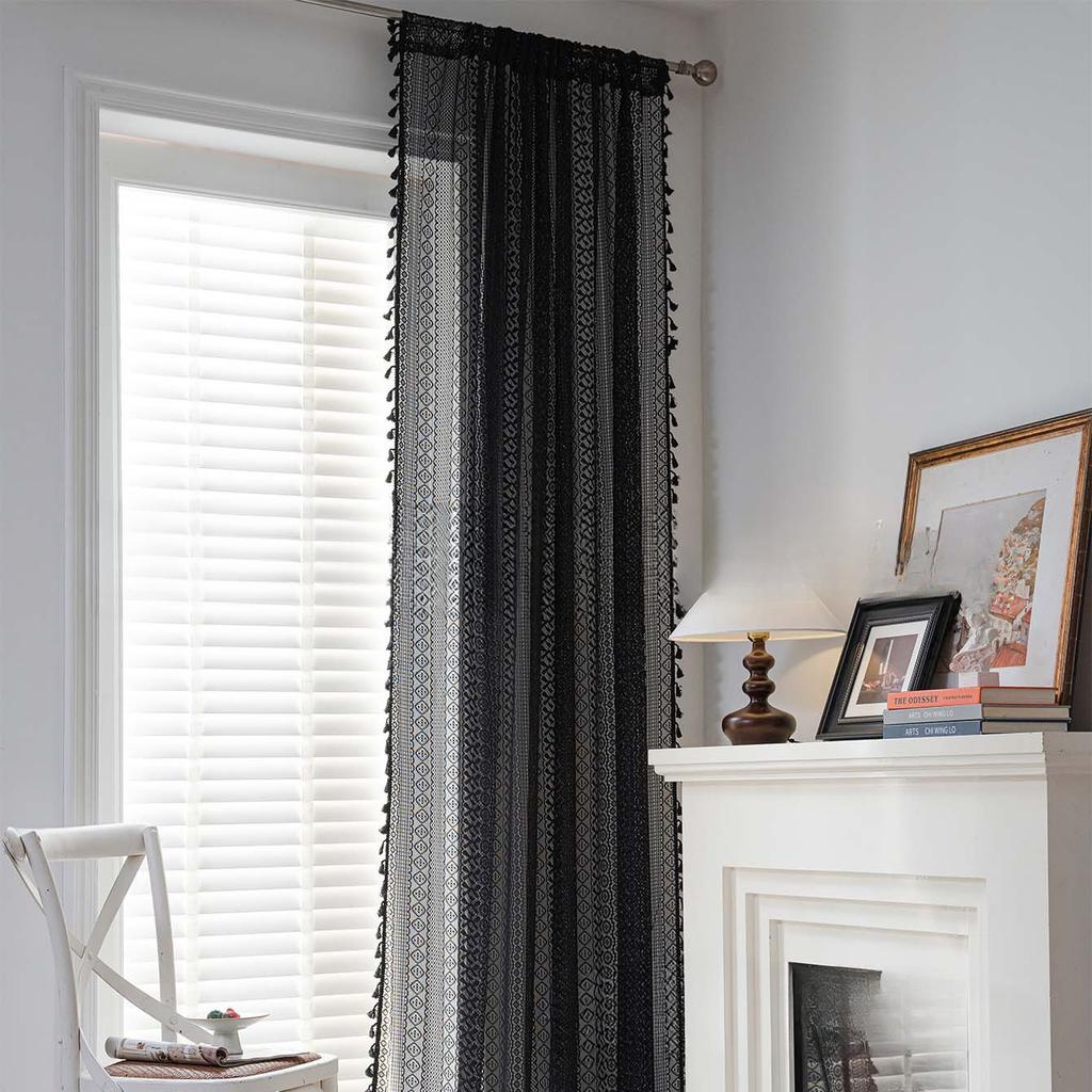 1PC Brocade Cotton Warp Knitted Craft Curtain with Tassels for Living Room Bedroom Home Decor