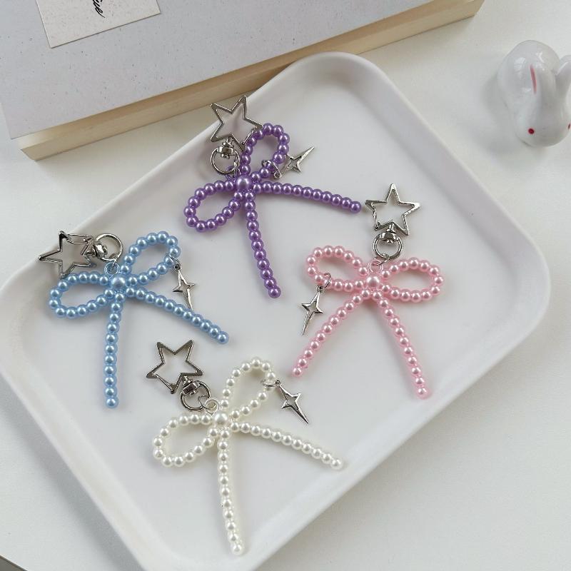 Bead Bow Lace Pearl Keychain INS Style Creative Pendant for Women Purse Handbag Lovely Gift