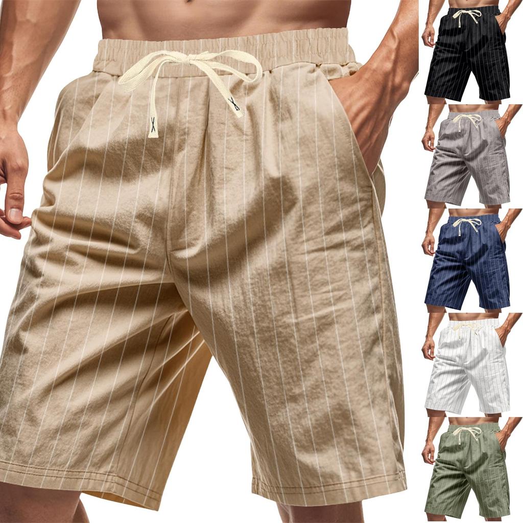 Men's Linen Drawstring Beach Shorts Lightweight Casual Summer Shorts